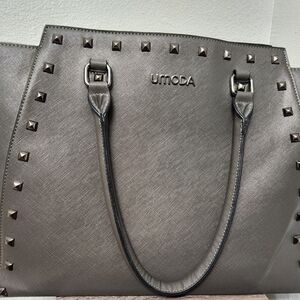 Umoda Gray Studded Laptop Bag Faux Leather